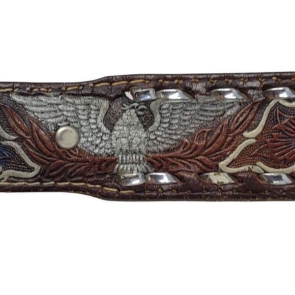 Handcrafted Brown Western Leather Belt Hand Painted Silver‎ Eagle Embossing 32 main image 9